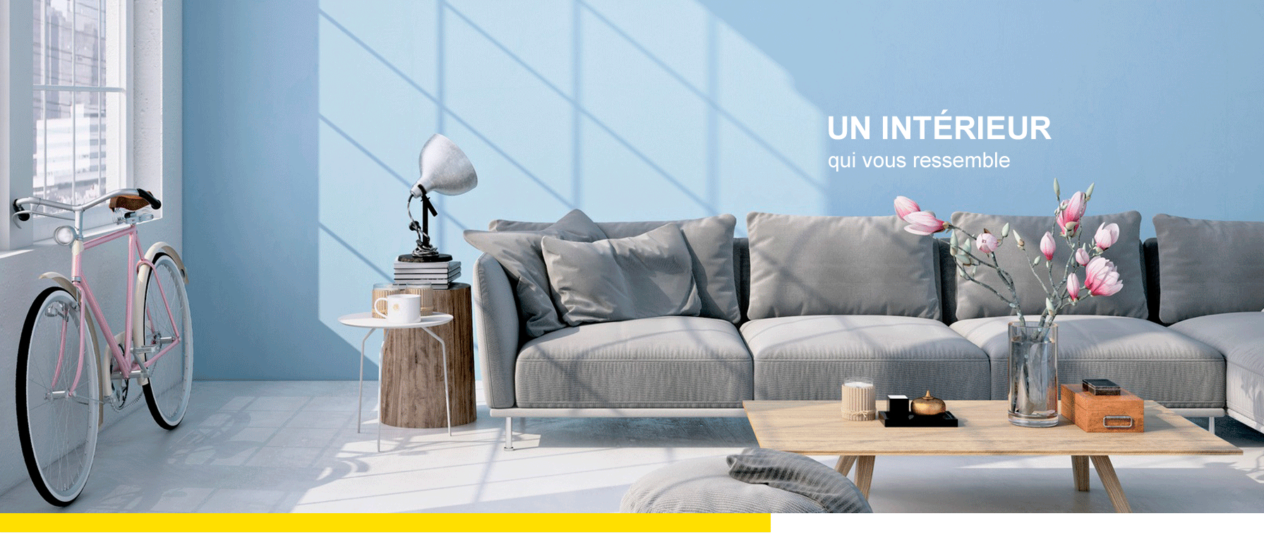 Décoration scandinave dans les teintes pastels avec slogan "Un intérieur qui vous ressemble"