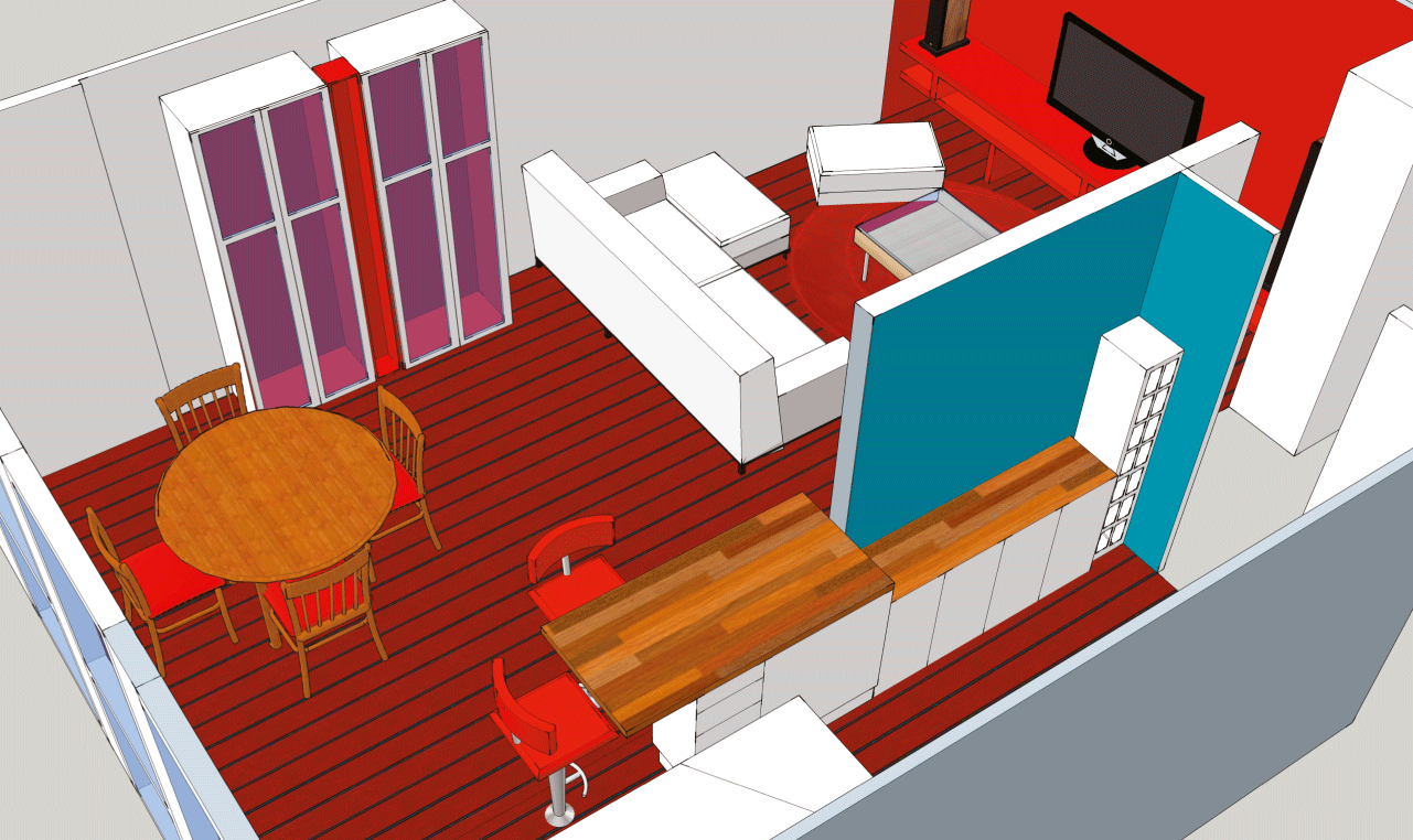 Plan en 3D d'aménagement d'un appartement par Pop Up Com